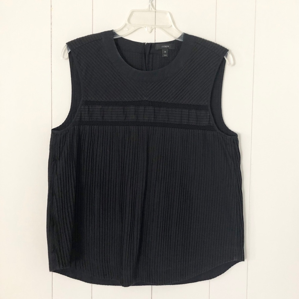 J Crew black tank with pleats and mesh